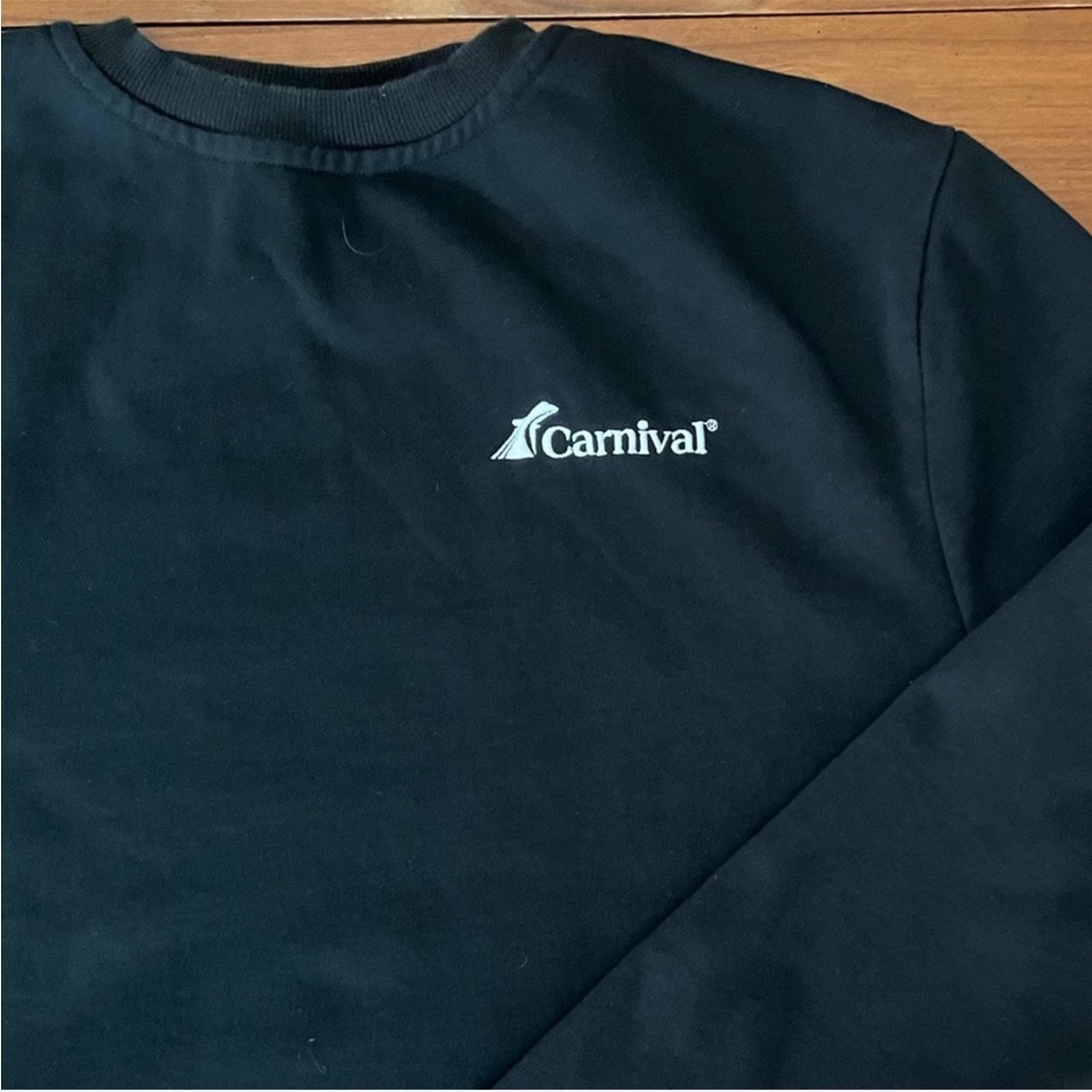 🚢 Carnival Cruise Unisex Black Fleece Crewneck Sweatshirt M/Nautical Flag Trim